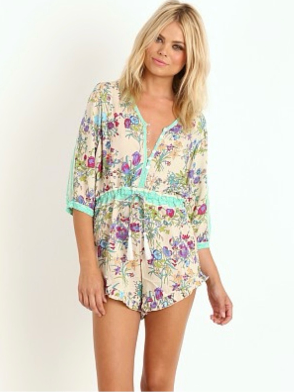 Spell Gypsy Queen Printed Romper Cream Floral Size medium